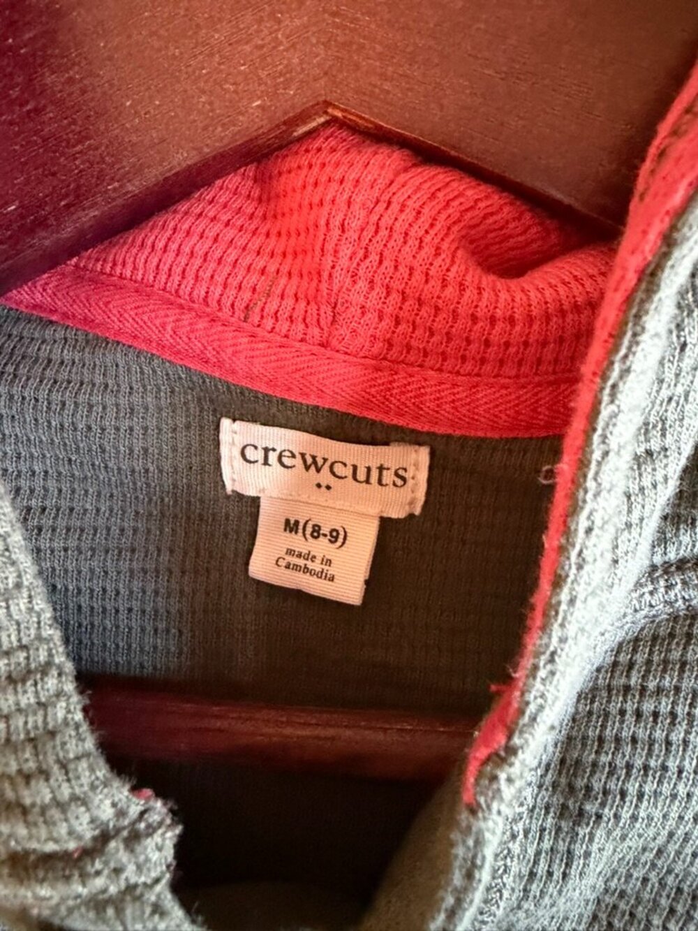 Boys Crewcuts Olive Green Waffle Hoodie Size M 8-9 - Picture 3 of 5